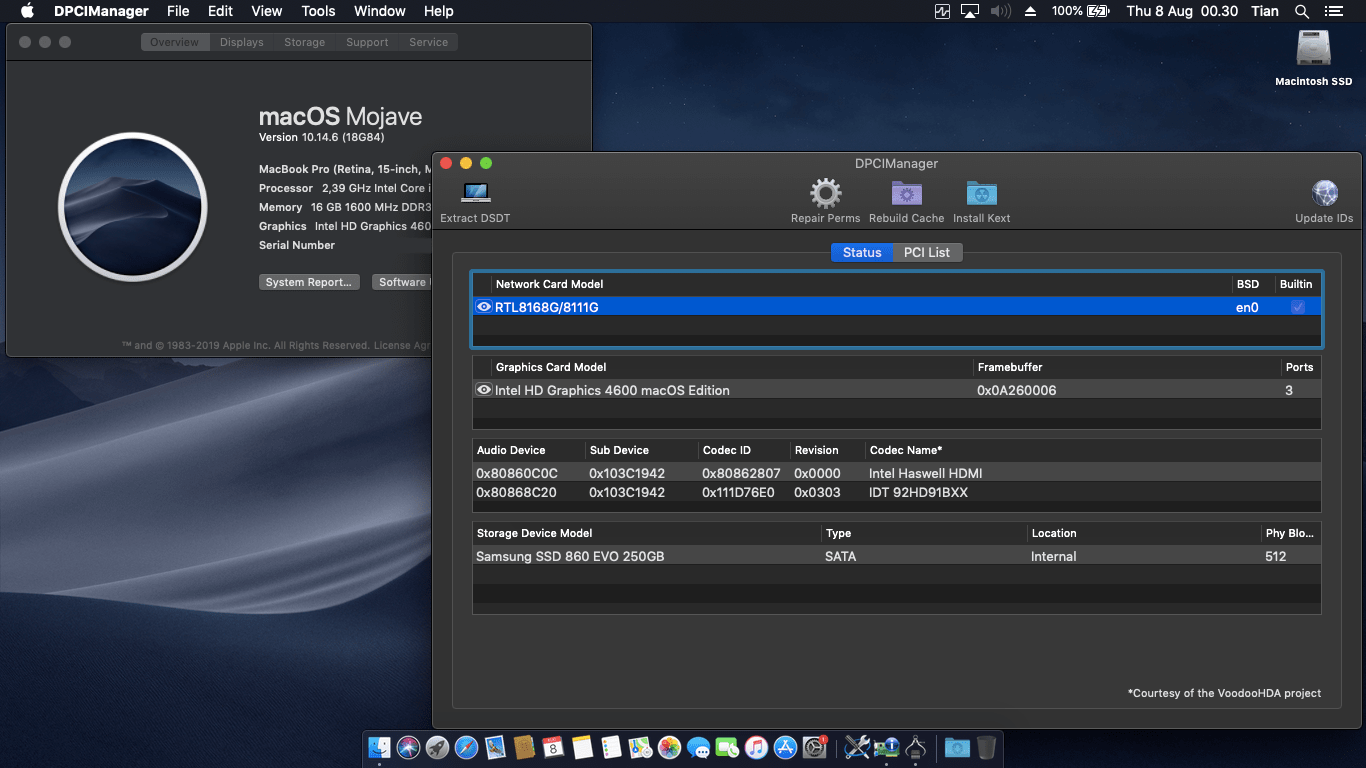 Success Hackintosh macOS Mojave 10.14.6 Build 18G84 at HP Probook 450 G1
